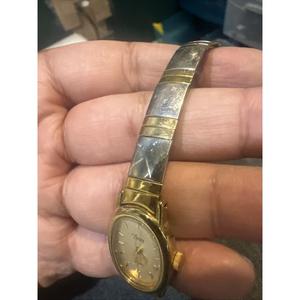 Works Vintage Timex Cavatina Quartz Two‎ Tone Ladies Watch Stretch 18mm Fit 7.5